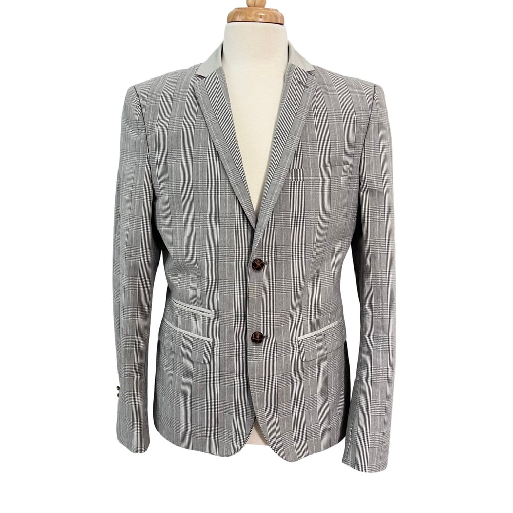 EDGE by WD·NY Blazer Mens L Gray Glen Check Plaid Modern Sport Coat Wedding